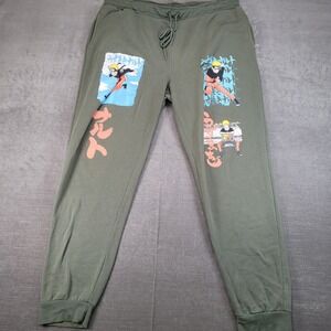 Naruto Shippuden Collection Mens Joggers Sweatpants XL Green Anime Graphic Print